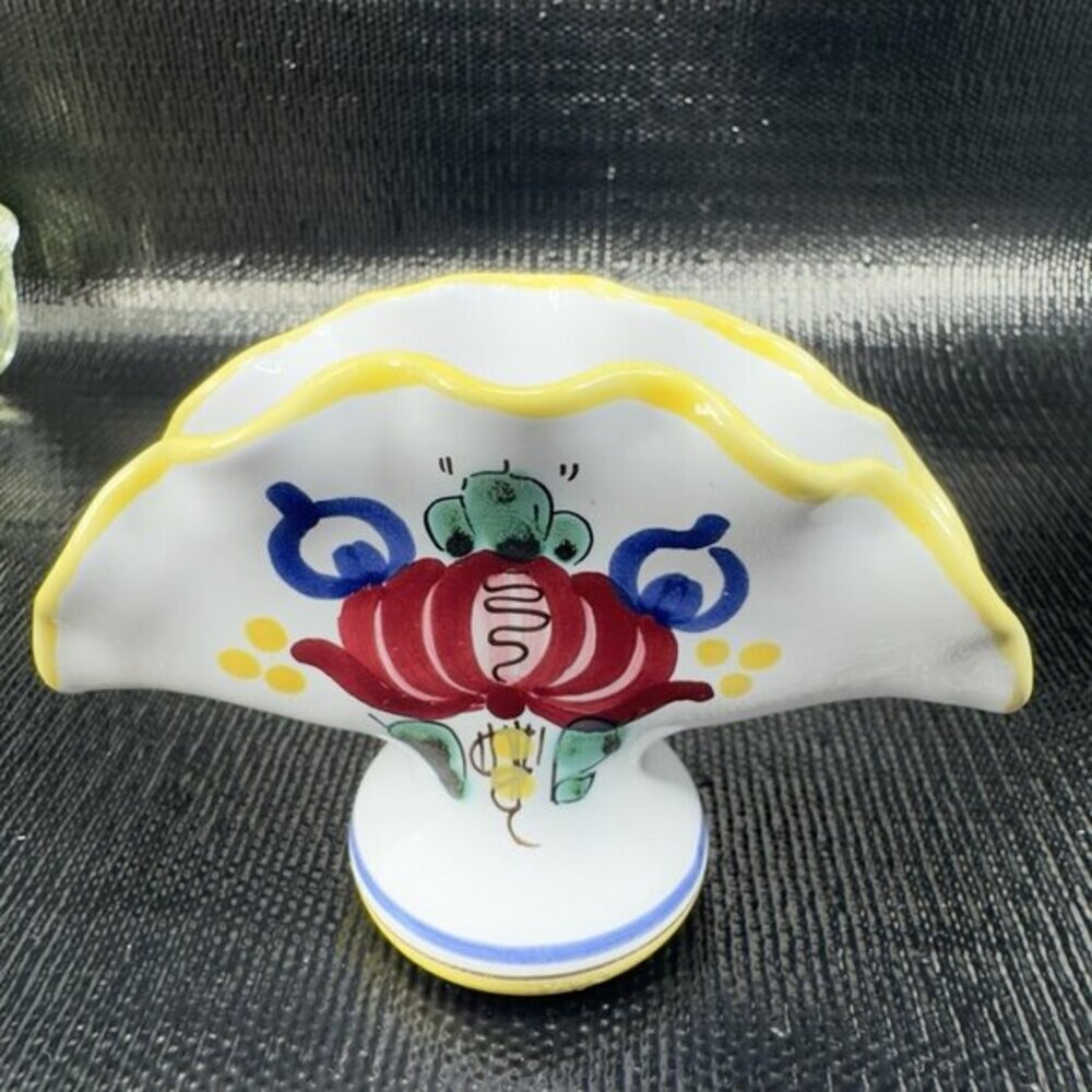 Vintage Italian Pottery Napkin Holder Hand‎ Painted RedWare Floral Pattern Italy